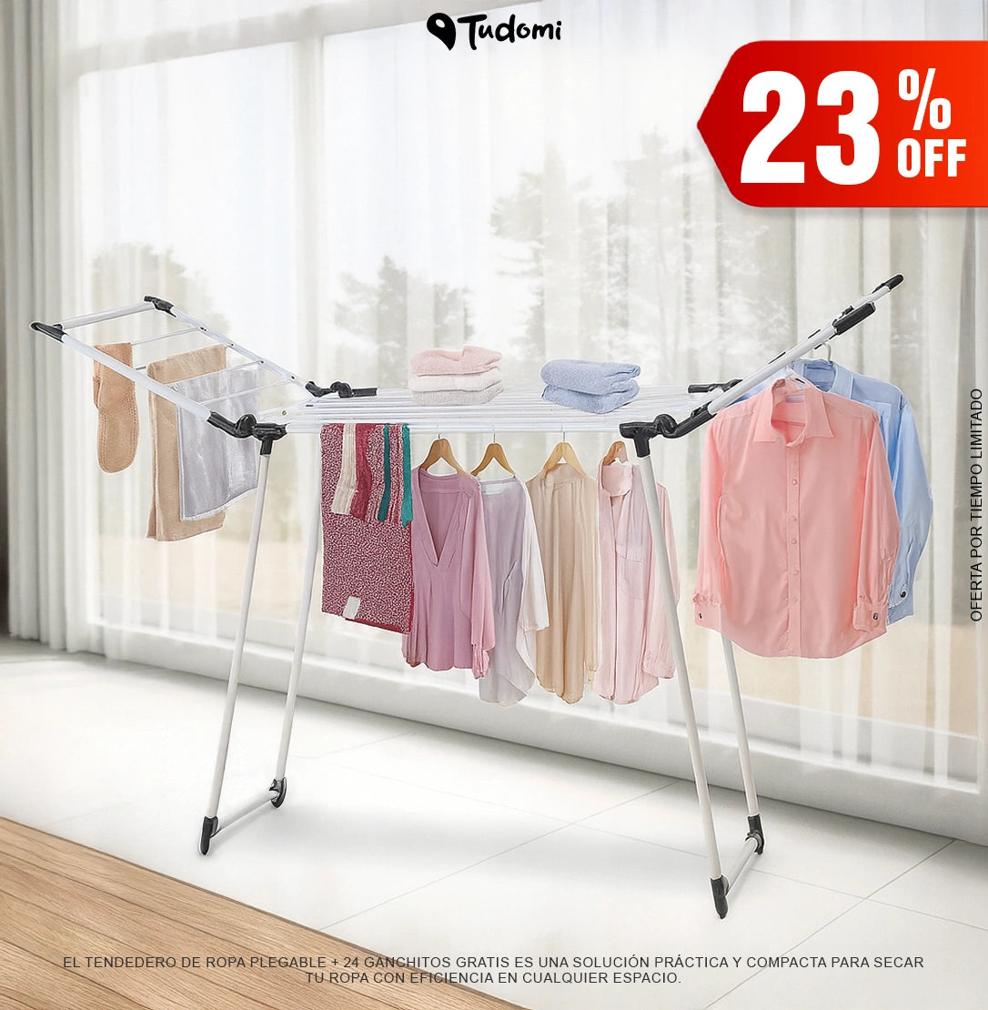 Tendedero de ropa plegable + 24 Ganchitos gratis