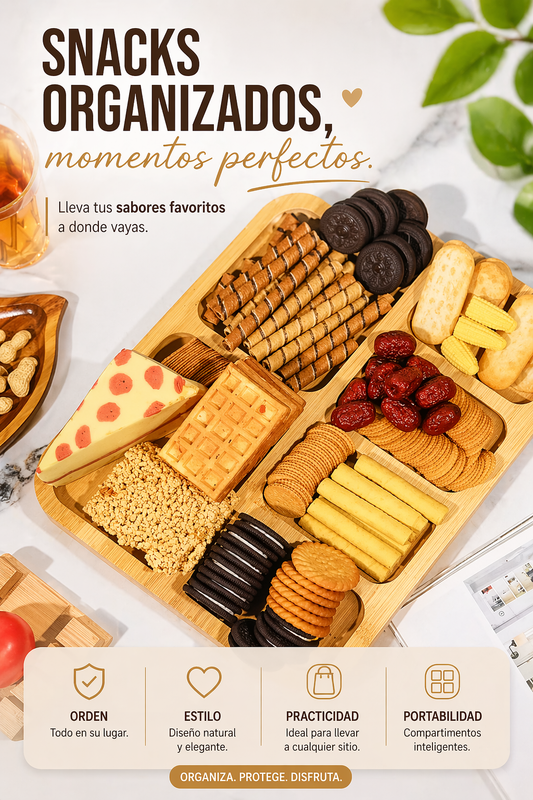 Tabla de comidas de bambú con tapa