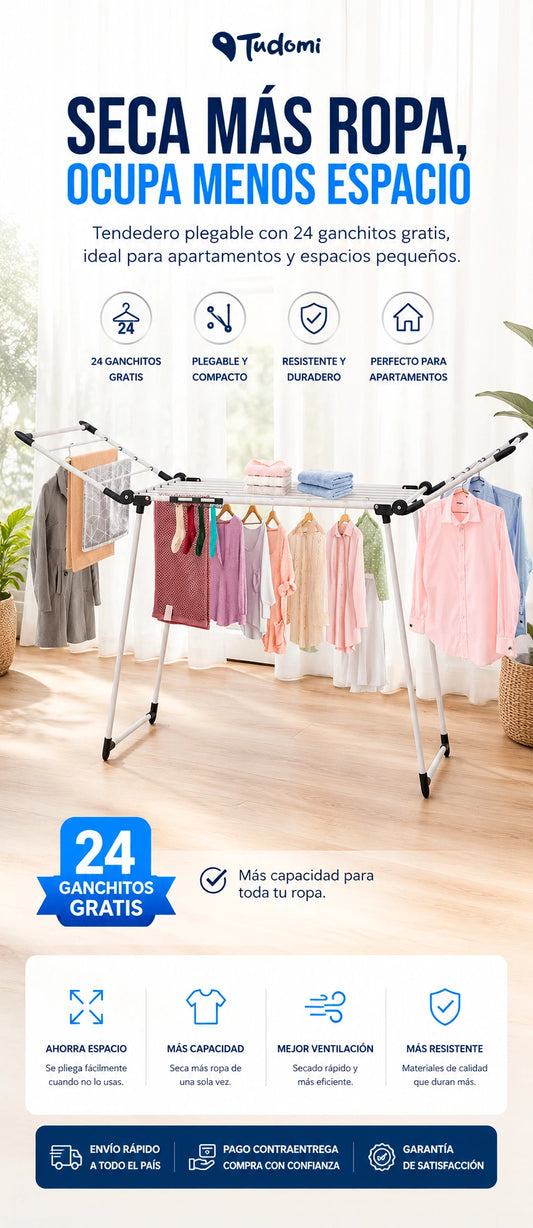 Tendedero plegable · hasta 15 kg · interior y exterior