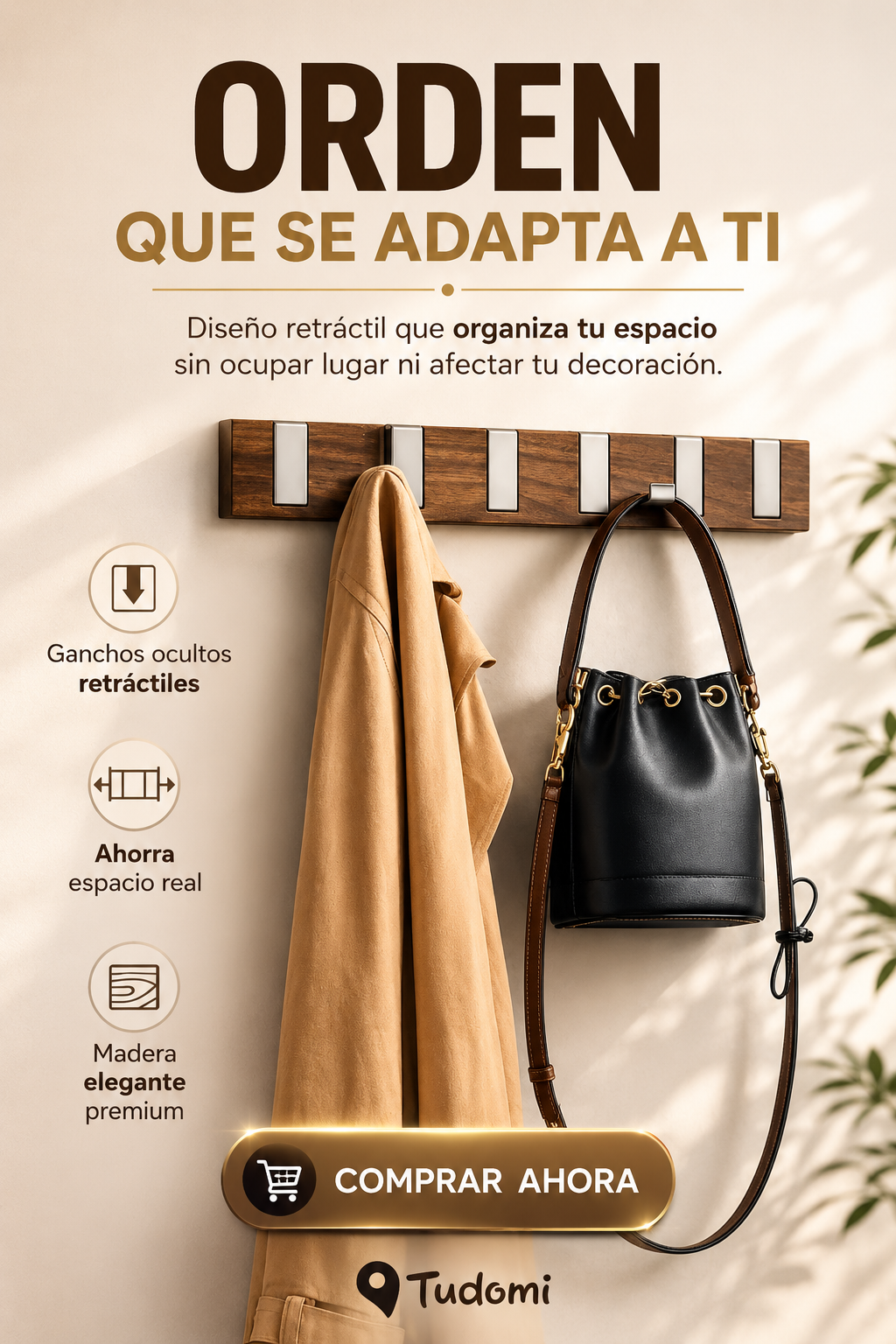 Soporte de Bienvenida para Carteras y Abrigos 2X1