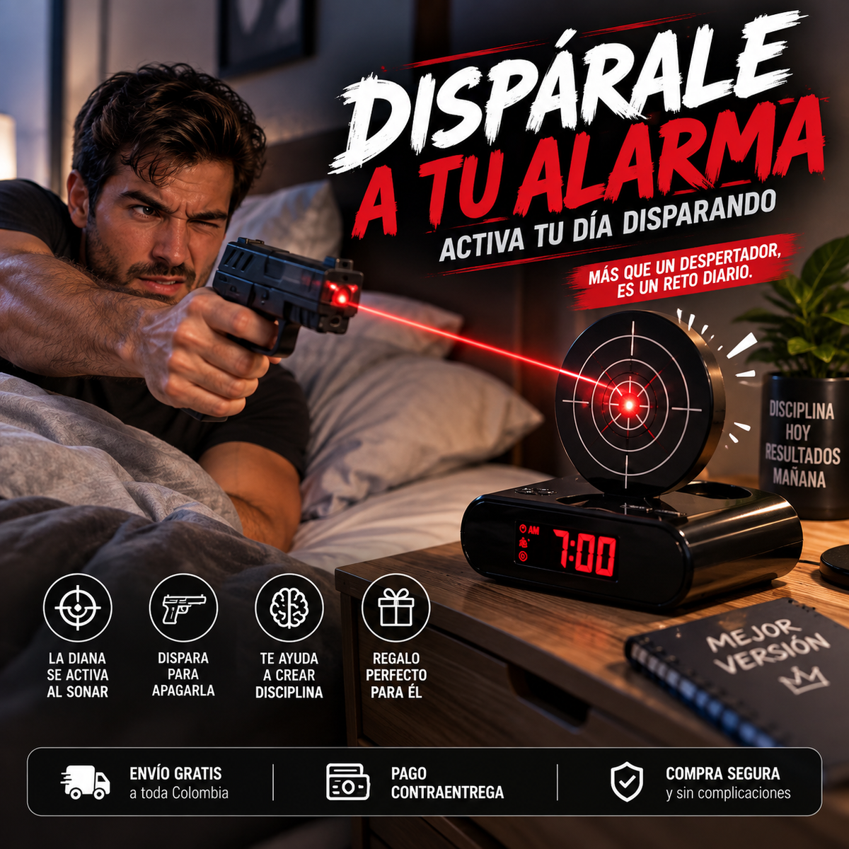 Despertador con tiro al blanco laser