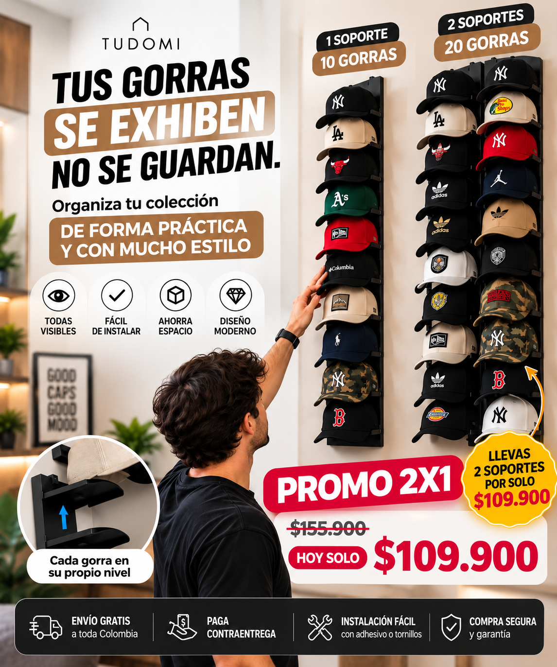 Soporte de Pared Para Gorras