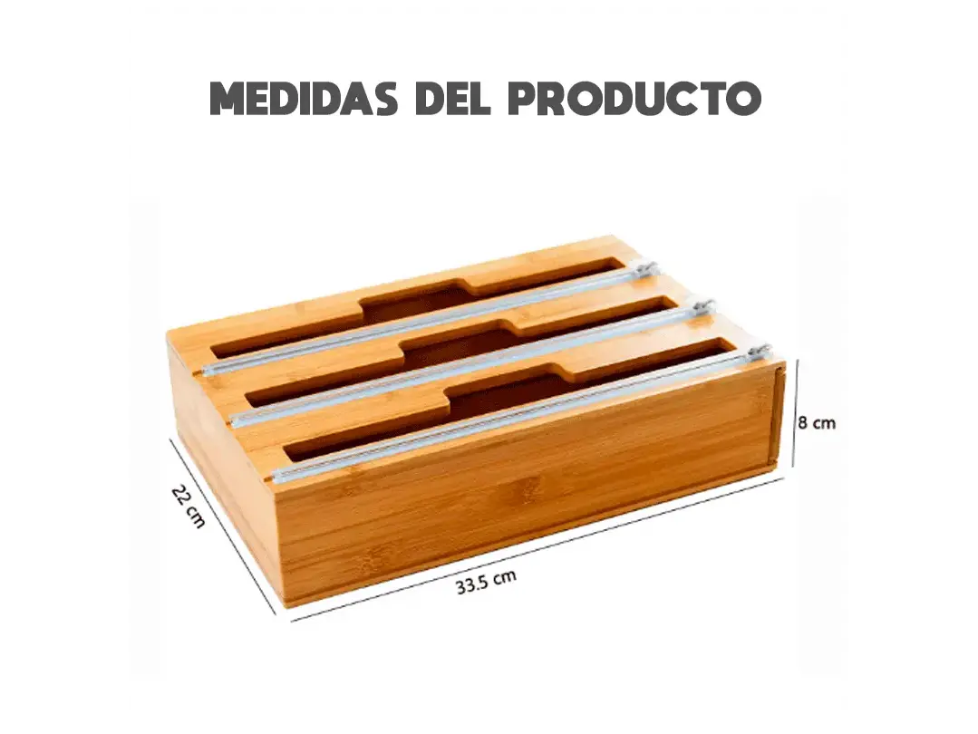 CAJA DE BAMBÚ PORTA ALUMINIO, PAPEL MANTEQUILLA Y VINIPEL