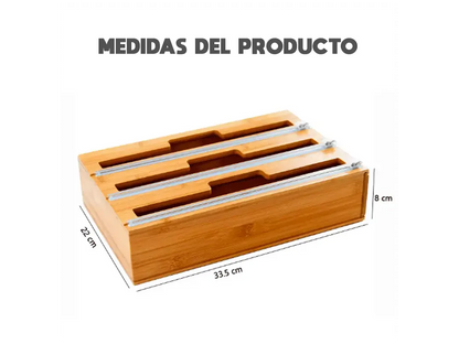 CAJA DE BAMBÚ PORTA ALUMINIO, PAPEL MANTEQUILLA Y VINIPEL