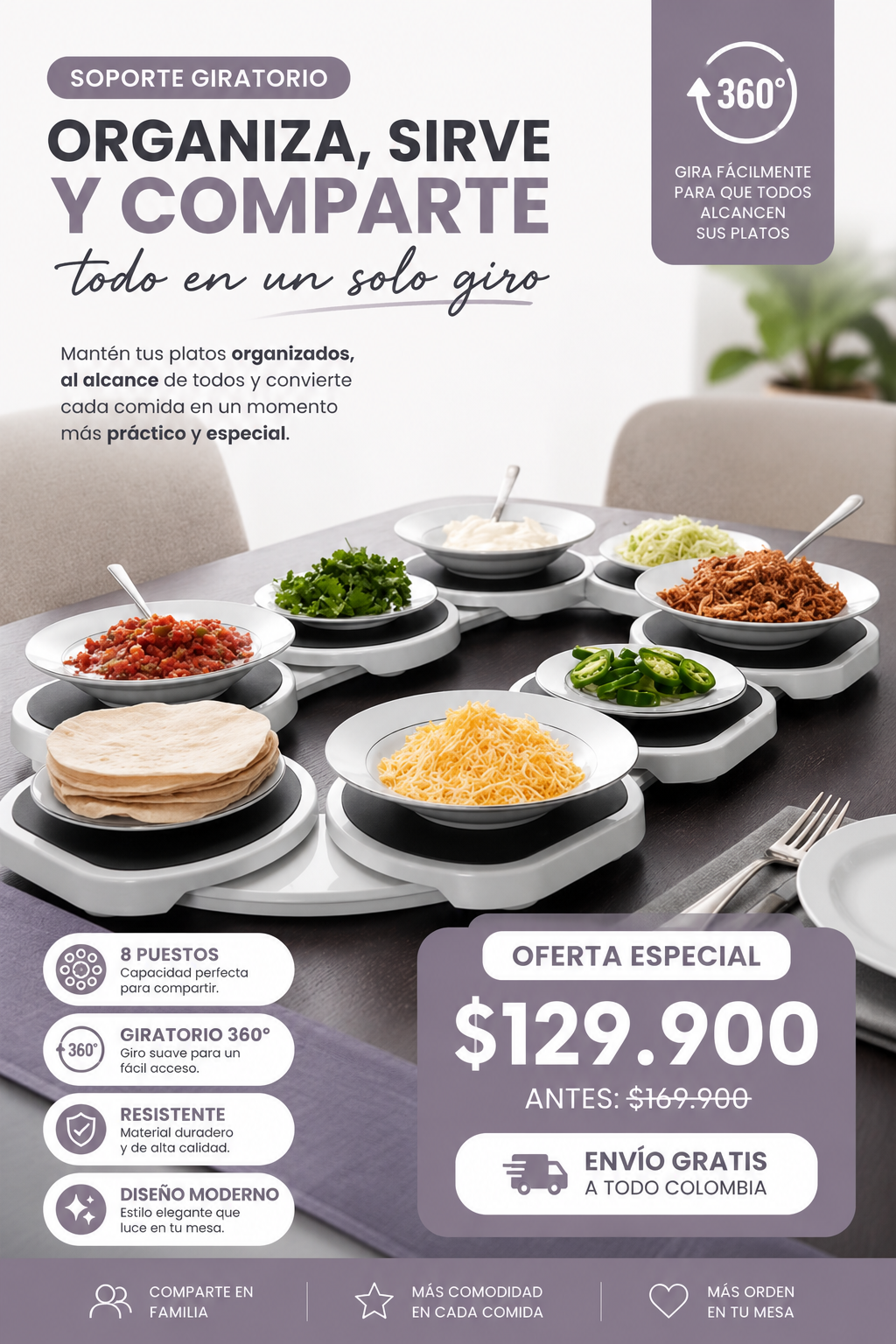 Soporte giratorio para platos 360°