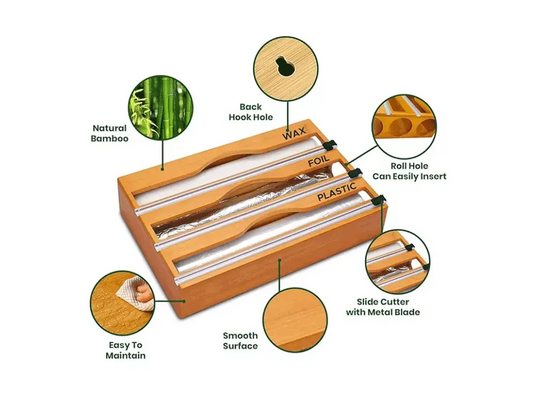 WrapEase™ / CAJA PORTA ALUMINIO, PAPEL MANTEQUILLA Y VINIPEL